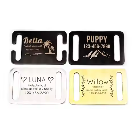 Personalized Pet ID Tag Slide-on Name Tags Collar Accessories Pendant Free Engraving Stainless Steel