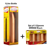 Dr. Copper Smart Pack - Copper Water Bottles 1 Litre Best 1000 ml Bottle + Copper Glasses Set of 2 300 ml Each