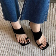 Dép Đế Xuồng Da Cừu Đế Dày Cho Nữ Mùa Hè Ngoài Trời Dép Cao Gót Kiểu Pháp Hở Ngón Dép Đế Vuông Dép Đ