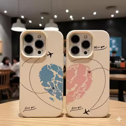 Couple Heart Map Airplane Route Phone Case for iPhone 17 Pro Max 15 16 13 14 12 11 Air X Lychee Anti