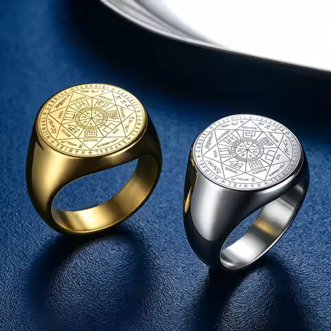 Seven Archangels Rings Seal of Solomon Signet Ring Men Stainless Steel Tetragrammaton Pentacle Ring 