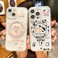 CrashStar MagSafe Cute Cartoon Animal Transparent Clear Soft Silicone Phone Case For iPhone 15 14 Pro Max Plus 13 12 11 Pro Max Wireless Charging Phone Casing Shockproof Cover Shell With Full Cover Lens Camera Protection