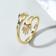 Silver Plated Unique Hug Glossy Ring Female Retro Fashion Niche Design Open Ring Index Finger Ring