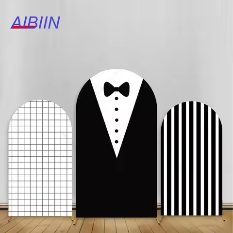 Black Suit Necktie Business Boss Birthday Arch Backdrop Cover Stripe Grid Baby Shower Party Decor Ki
