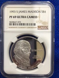 1993年美國詹姆斯·麥迪遜總統紀念銀幣（NGC鑑定盒）