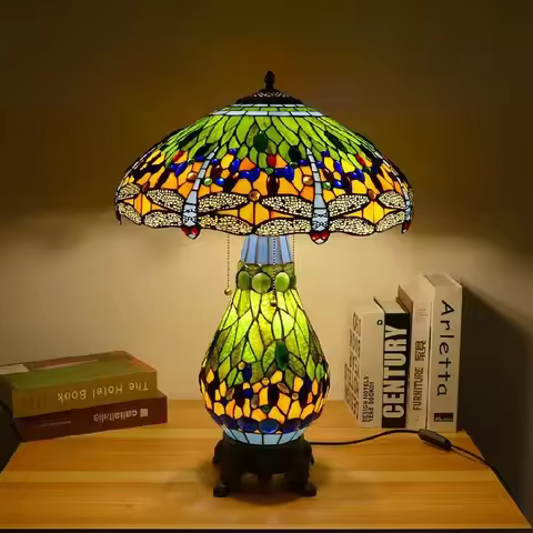GISELLE Tiffany Table Lamp American Retro Living Room Bedroom Lamp Luxurious Villa Hotel Stained Gla