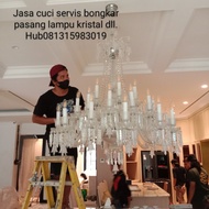 servis lampu kristal gantung/hias hub 081315983019