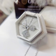925 sterling silver 4-leaf clover Moissanite diamond necklace and earring Set with box and GRA inspe