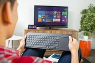 中文注音版Microsoft微軟多媒體無線鍵盤+多點觸控軌跡板All-in-One Media,巧克力靜音防潑水,滑鼠