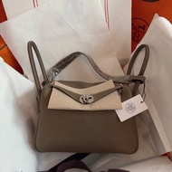 閒置新 Hermes愛馬仕Lindy26大象灰tc皮銀扣Y刻 手提包