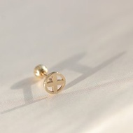 14K Round Cross Piercing 圓十字鎖珠耳環 (單個)
