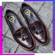 505 Women Tassel Loafer Strap Burgundy x Wooden Soles รองเท้า loafer ผู้หญิง งานหนัง Italy แท้ Hand