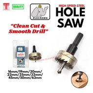 [HIGH SPEED STEEL] Elecrown Hole Saw (16mm/19mm/20mm/22mm/25mm/32mm/45mm/50mm/63mm) Clean Cutting Ho