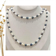Akoya pearl necklace mixed with white pearls and purple black pearls (DNT0113) - MOON Jewelry
