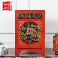 New Chinese Style Bedroom Nightstand Solid Elm Wood Simple Storage Cabinet Luxury Furniture Side Cab