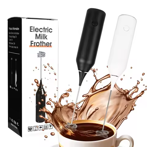 Electric Milk Frother, 304 Stainless Steel Handheld Foamer, Battery Whisk for Coffee Latte, Black/Wh
