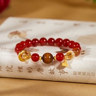 S925 Sterling Silver Lotus Pond Red Agate Yellow Tower Crystal Tiger Eye Stone Transfer Bead Bracele