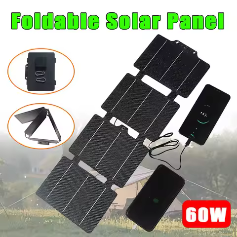 60W Lightweight Solar Panel Charger USB Type-C 12V DC IPX6 Waterproof Flexible Folding Solar Panel f