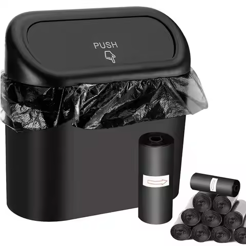 Car Trash Can Bin with Lid- Mini Car Garbage Can- Leakproof Trash Bin Car Dustbin Organizer Containe