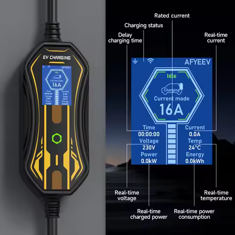 11KW Portable EV Charger Type2/GBT WiFi APP Control 16A 5M Cable for Electric Car Home Fast Charging