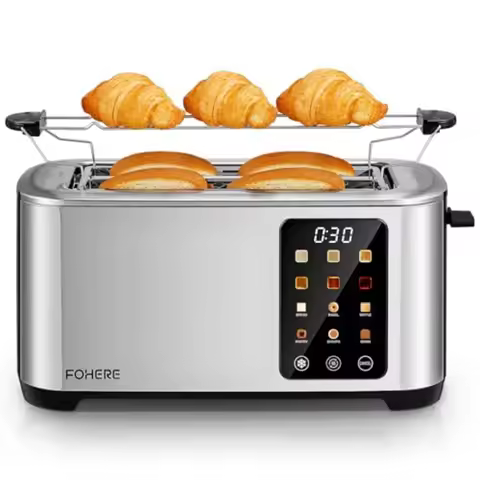 4-Slice Toaster with Touch Screen Control Extra Wide Slots for Thick Bread 6 Browning Settings Stain