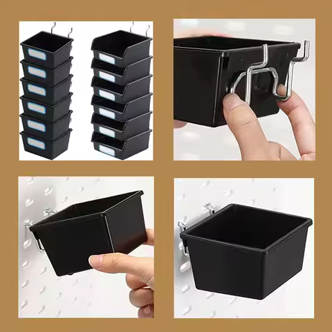 New 1Set Efficient Pegboard Storage Bins With Hook Practical Peg Board Basket For Workshop Garage Or