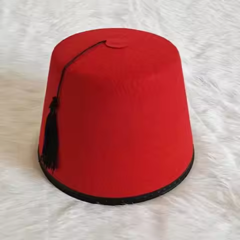 Universal Round Felt Fez Cap Moroccan Hat Red Color Tarboosh Fez Hat Cosplay Ottoman Turkish Tassels