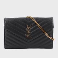 YSL V紋荔枝皮金色LOGO WOC 斜背包_展示品 (黑色)