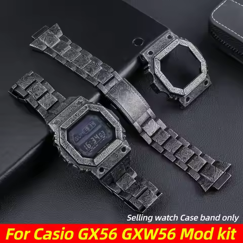 GX56 Paisley Carved Mod kit For Casio G-SHOCK GX-56 GXW56 Modified Stainless Steel watch case+strap 