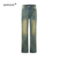 QOTRIOCK American Street กางเกงยีนส์สีขาวสําหรับชายหลวมขาตรงผ้าฝ้ายยูรีเทน Elastane Casual กางเกง Al