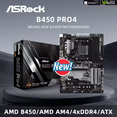 ASRock B450 PRO4 Motherboard Supports R7 5800x3D 5700x3D 5700X R5 5600X 5600G CPU 4xDDR4 3200 Mhz 12