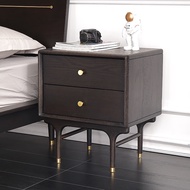 ST-🚢Moyu Nordic Retro Bedside Table Solid Wood Bed Storage Cabinet Bedroom Black Walnut Wooden Cabinet Locker