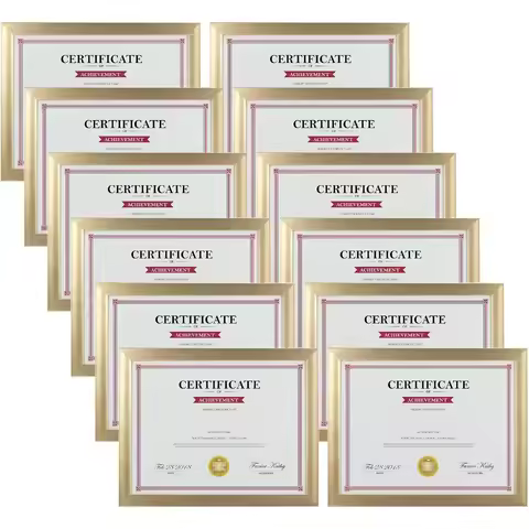 Gold Picture Frame Set of 12, 8.5x11 Modern Bulk Frames for Certificates, Documents, and Diplomas, W