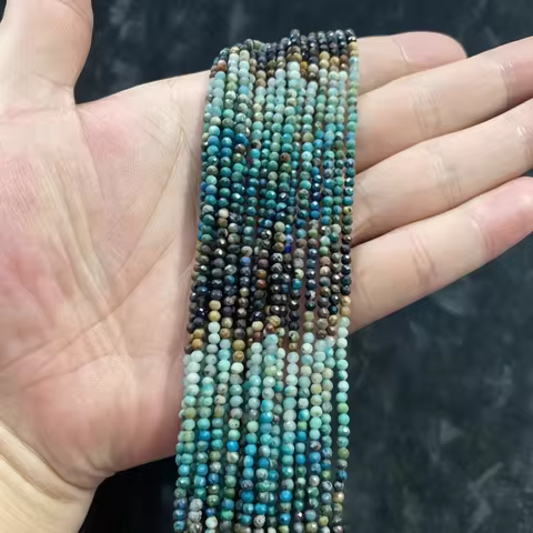 2MM Faceted Natural Stone Bead Semi-precious Chrysocolla Labradorite Loose Spacer Bead For Jewelry M