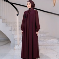 Gamis Set Outer Burgundy Terbaru 2025/Gamis Wanita Bahan Ceruty Babydol Full Furing Aplikasi Payet/D