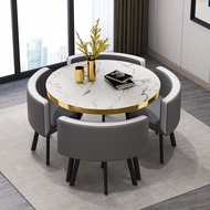 【SG stock】Dining table set Marble Round Dining Tables Set 4 Chairs Modern Center Table Luxury White Muebles Para