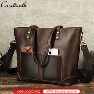 CONTACTS Genuine Leather  Men Handbag Luxury Crossbody Bag Designer Travel Handle Tote Bag Adjustabl