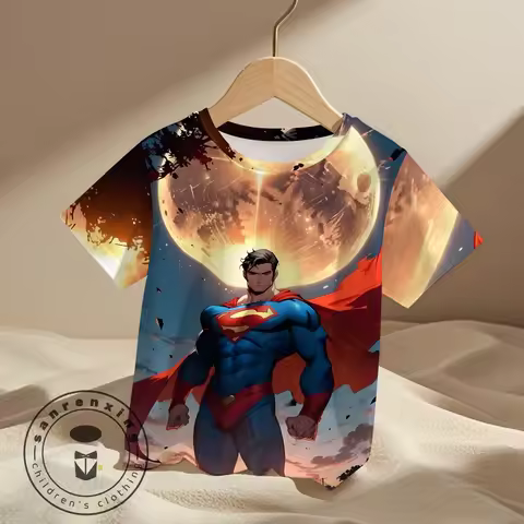 Superman Teen 100% Cotton Kids Academy Cartoon Little Superman Creative Printed Crewneck T-shirt Boy