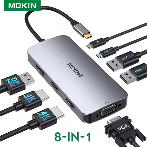 MOKiN USB Hub Docking Station USB C HUB Adapter to Dual HDMI 4K@60Hz DP VGA PD3.0 Charging for MacBo
