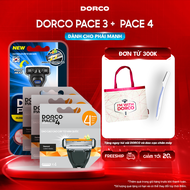 DORCO PACE 4 x DORCO PACE 3 - Combo 3 Hộp Đầu Cạo 4 Lưỡi Tặng 1 Hộp Dao Cạo Râu 3 Lưỡi - Gồm 1 Cán v