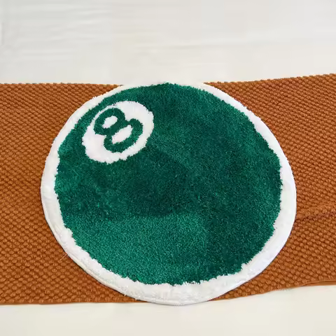 Green 8 Ball Pool Tufted Rug, Green Billiards Shaped Soft Fluffy Anti-Slip Floor Mat for Game Room, 