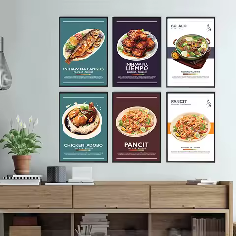 Minimalist Philippines Food Poster Chicken Adobo Halo Halo Lumpia Leche Flan Canvas Painting Wall Ar