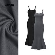 (Hot) Lovito Casual Dress Plain Fishtail Adjustable Buckle Slim Fit Dress for Women L36AD011 (Multi-