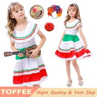 Traditional Mexico Costume Festival White Dress For Kids Girl Garland Day of the Dead National Day F