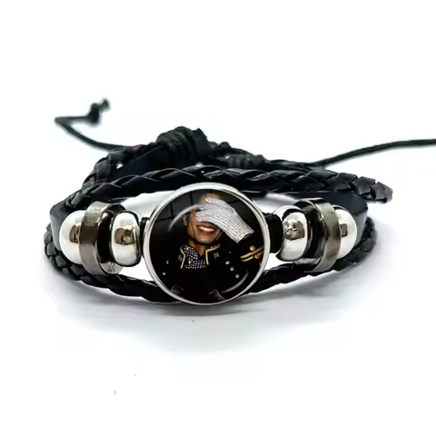 MJ Dance King Michael Jackson Leather Bracelets Glass Dome Snap Button Bracelet & Bangles Fashion Wo