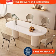 [SG] Dining Table Set | Sintered Marble &amp; Chairs | 1.6m-1.8m | Nordic Stone Slab For HDB BTO Condo Landed