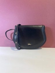 Longchamp金屬logo黑色皮革斜孭袋腋下包肩背袋 日本中古Vintage