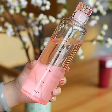 750ML Water Bottle INS Style Timescale Transparent Tea Coffee Cup Leakproof Juice Bottle for Student