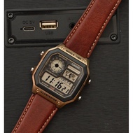 [Original] Casio AE-1200WHL-5A Digital Brown Leather World Time World Map Sporty Men Watch