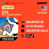 SIMPLY [eSIM] USA | AT&T | 10 - 30 Days | Unlimited5G Data + Canada & Mexico | Local USA eSIM